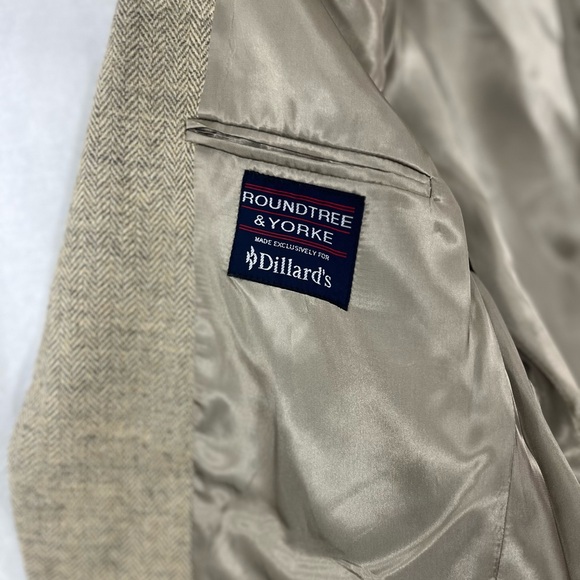 Roundtree & Yorke Wool Mohair Blazer Brown Elbow Patches Size 42S - Picture 5 of 7